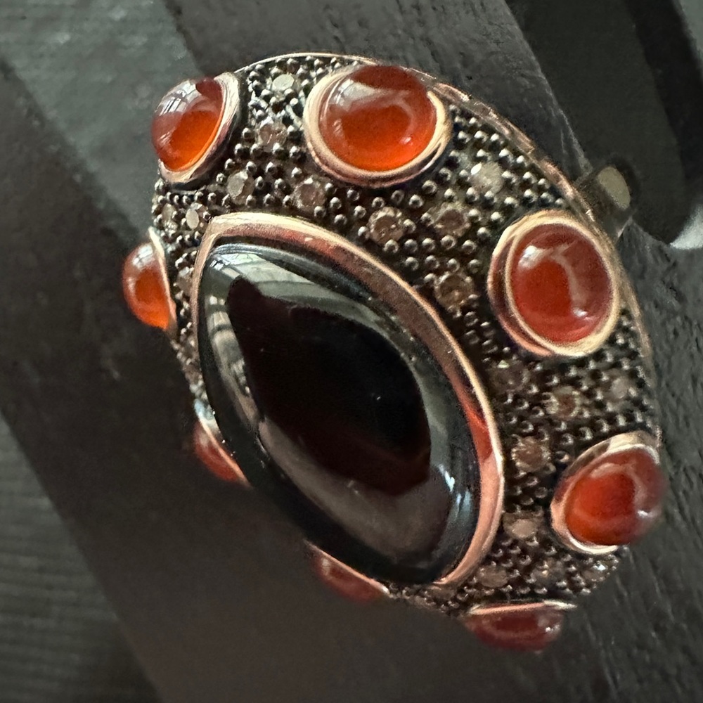 Bohemian Black Onyx & Carnelian Rose Gold-Tone Ring - Size 7 - Picture 9 of 9
